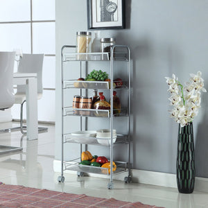 Honeycomb Mesh Style Five Layers Removable Storage Cart Silver