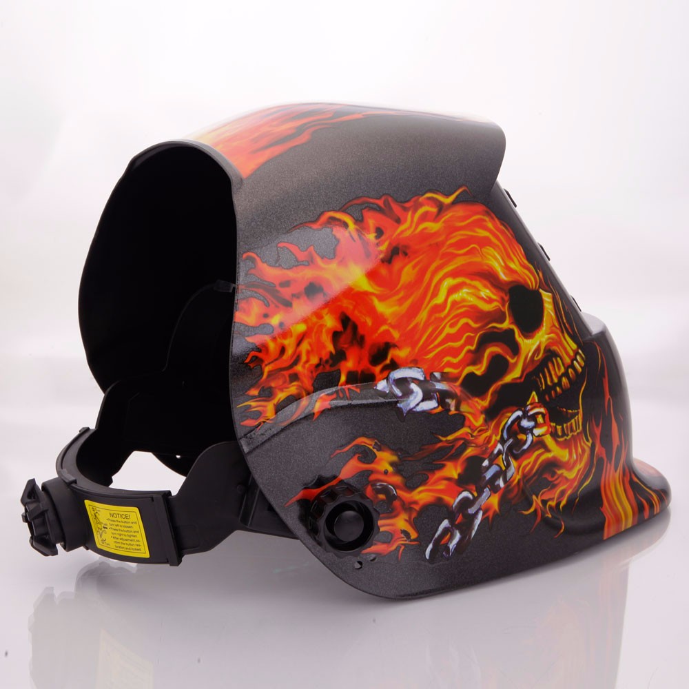 96 x 48mm Iron Chain & Skull Style Auto Color Changing Solar Power Single-panel Helmet Shield for We