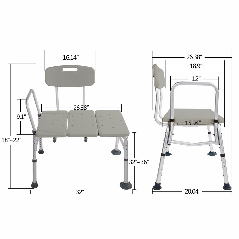 3 Blow Molding Plates Aluminium Alloy Elderly Bath Chair Gray