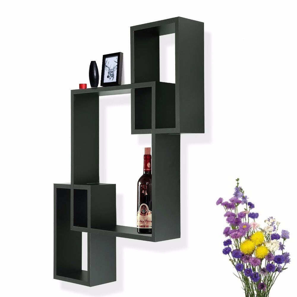 3 Cubes Intersecting Boxes Wall Shelf Home Deco Storage Wall Mount Shelves Black