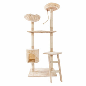 60" Solid Cute Sisal Rope Plush Cat Climb Tree Cat Tower Beige