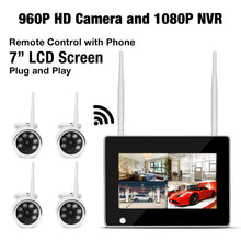 HD 7"LCD 4CH Wireless 720P CCTV Camera System Security NVR Waterproof